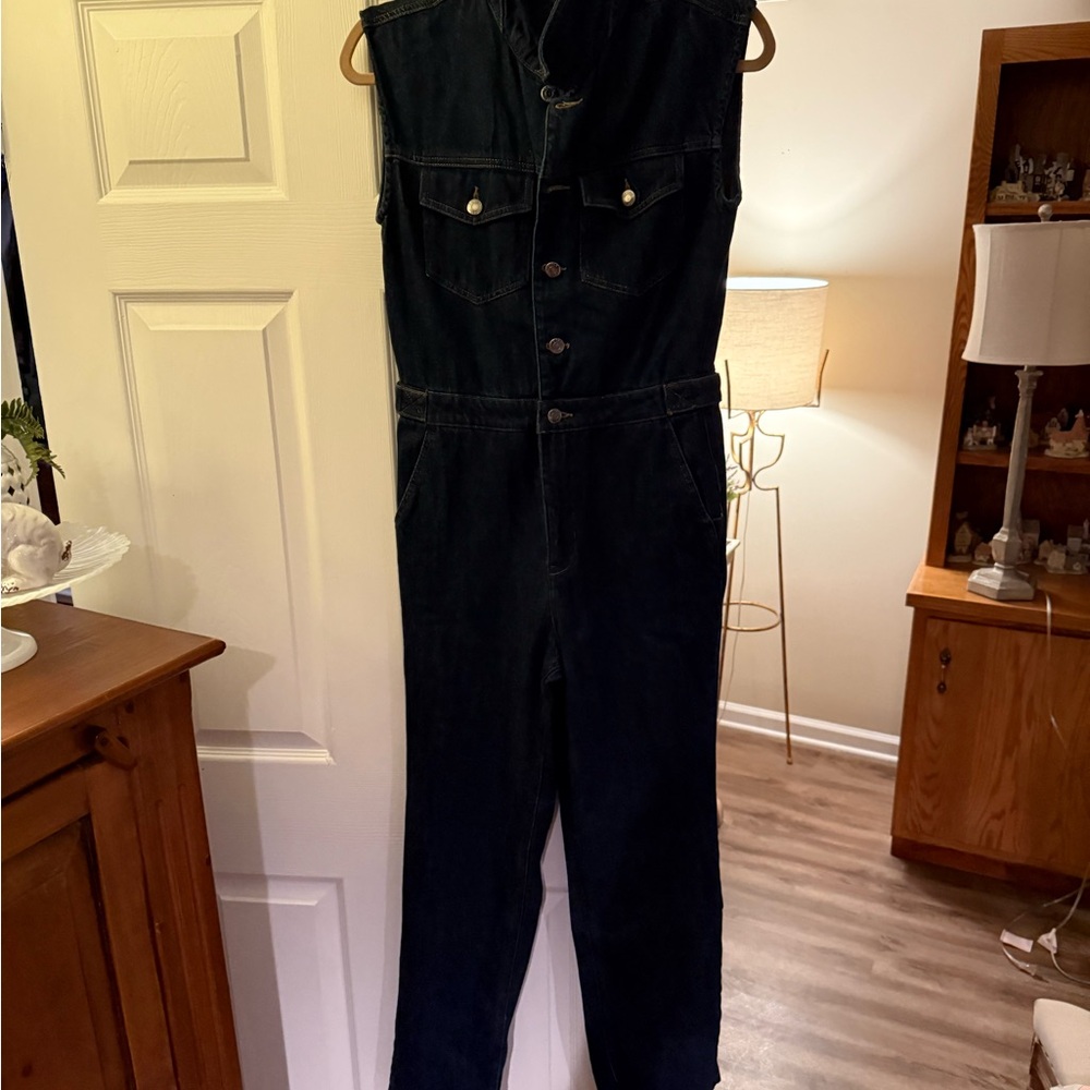 pistola Black Sleeveless Denim Jumpsuit